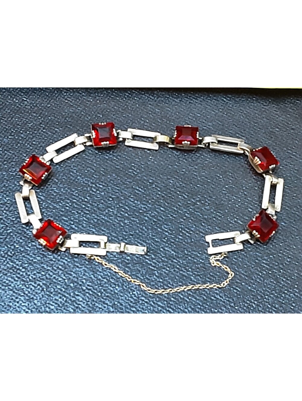 Sterling Silver Red Czech Glass Vintage Bracelet